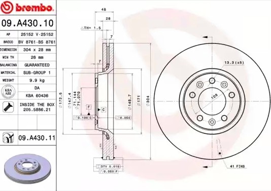 Диск тормозной Brembo Painted Disc 09.A430.11 09.A430.11 BREMBO