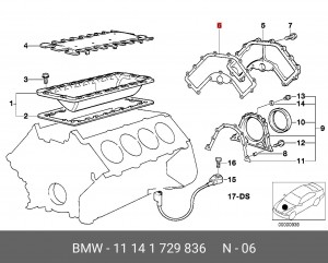 прокладка крышки передней ДВС!\ BMW E53 4.6 M62 all 11 14 1 729 836 BMW