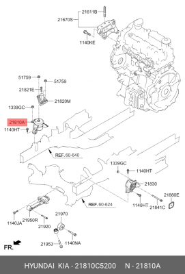 Опора двигателя KIA Sorento (15-) (TCI) правая OE 21810C5200 HYUNDAI KIA