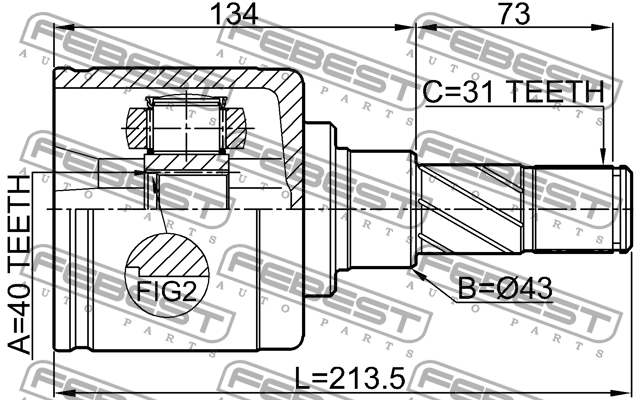 ШРУС внутренний 40X43X31 NISSAN PATROL Y62 2010- 0211-Y62AT 0211-Y62AT FEBEST