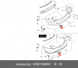 Катафот SSANGYONG Kyron (07-),Rexton (06-) бампера заднего левый OE 8390108B00 SSANG YONG