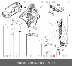 Фиксатор ЛАДА RENAULT Logan,Sandero,Clio 3,Kangoo 2 фонаря заднего OE 7703077469 RENAULT