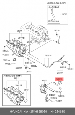 Патрубок HYUNDAI Solaris KIA Rio (11-) радиатора OE 254682B050 HYUNDAI KIA