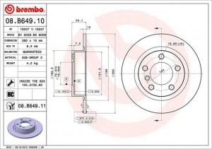 Диск тормозной MINI Clubman (R55),Countryman (R60) задний (1шт.) BREMBO 08.B649.11 BREMBO