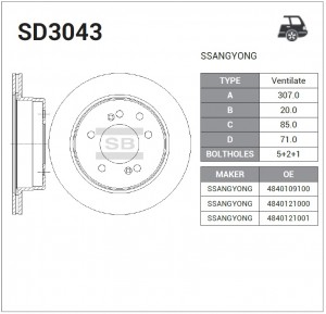 Диск тормозной SSANGYONG REXTON II 06-/RODIUS зад.(MultiLink) SD3043 SD3043 SANGSIN