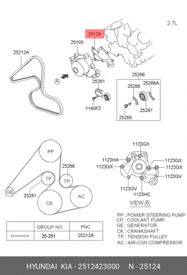 Прокладка водяного насоса 2512423000 HYUNDAI KIA