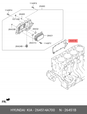 Прокладка HYUNDAI Porter 2,Starex H-1 (04-) дв.D4CB теплообменника OE 264514A700 HYUNDAI KIA