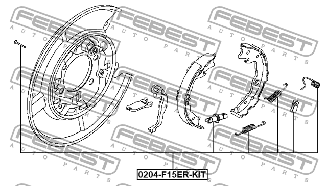 Комплект монтажный барабанных колодок NISSAN QASHQAI 2006-2013 0204-F15ER-KIT 0204F15ERKIT FEBEST