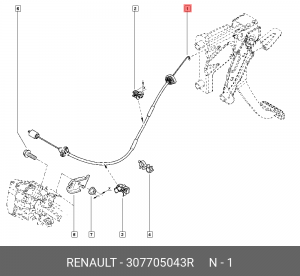 Трос привода выкл. сцепления (МЕТ,ПЛАС) RENAULT 3077 050 43R 307705043R RENAULT