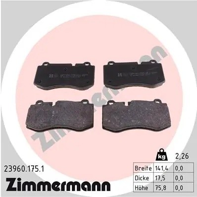 колодки дисковые !перед. 141x76x18 \ MB W221 3.5/5.0/6.0/3.2CDi 05> 23960.175.1 ZIMMERMANN