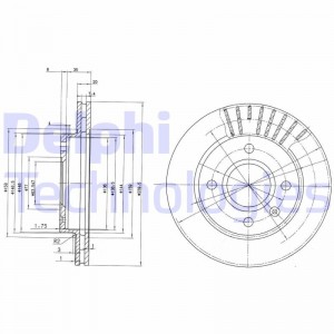 Диск тормозной FORD Fiesta (91-02) передний (1шт.) DELPHI BG2440 DELPHI