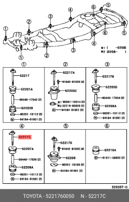 болт подушки кузова!\ Toyota 52217-60050 TOYOTA