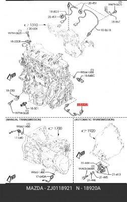 Датчик MAZDA 3 (06-) (1.3/1.6/2.0/2.3) детонации OE ZJ0118921 MAZDA