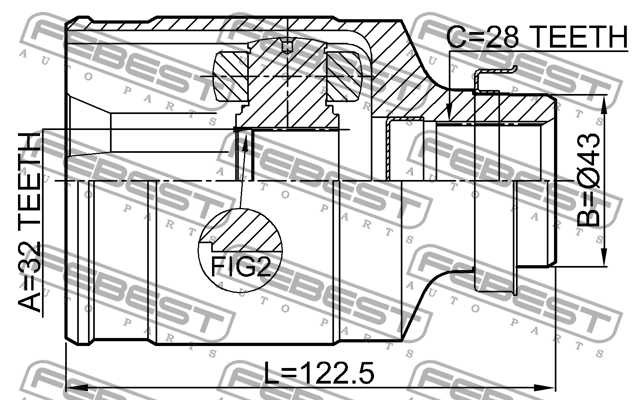 ШРУС внутренний правый 32x43x28 MAZDA MPV LW 1999-2006 0511-MZ5RH 0511MZ5RH FEBEST