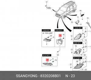 Фара противотуманная SSANGYONG Rexton (06-) правая OE 8320208B01 SSANG YONG