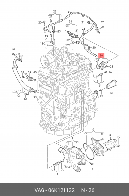 фланец системы охлаждения!\ Audi,Skoda,Seat,VW 1.8-2.0TFSI 12> 06K 121 132 VAG