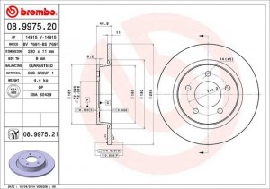 Диск тормозной MAZDA 3 (BK,BL) (2.0/2.3) задний (1шт.) BREMBO 08.9975.21 BREMBO
