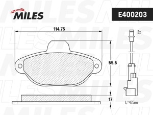 Колодки тормозные передние (с датчиком) (Смесь Low-Metallic) (FIAT 500 (312) / F E400203 MILES