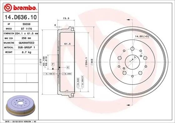 Барабан тормозной 14.D636.10 14D63610 BREMBO
