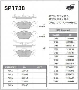Колодки передние OPEL ASTRA G SP1738 SP1738 SANGSIN