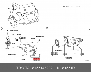 Фонарь наружный правый 81561-42202 81551-42202 81551-42202 TOYOTA