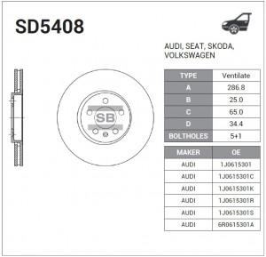 Диск тормозной передний SKODA OCTAVIA (1U), RAPID SD5408 SD5408 SANGSIN
