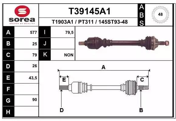привод левый! 577mm\ Peugeot 206 1.6 00> T39145A1 EAI