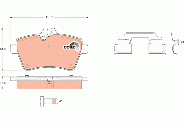 Колодки тормозные MERCEDES W169,W245 (1.5-2.0) (04-) передние (4шт.) TRW GDB1630 TRW