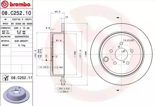 Диск тормозной 08.C252.11 08.C252.11 BREMBO