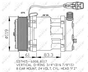 компрессор кондиционера! 24V d119 8пазов\ MAN TGA/TGX/TGS D0836-2876 02> 32706 NRF