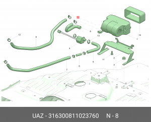 Патрубок УАЗ-3163 (19-) отопителя заднего впускной (ОАО УАЗ) 316300811023760 UAZ UAZ