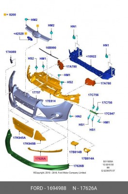 накладка переднего бампера правая!\ Ford Focus III 11> 1694988 FORD