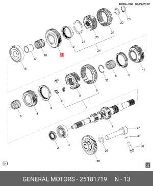 шестерня 5ой передачи КПП!\ Chevrolet Aveo T250 05> 25181719 GENERAL MOTORS