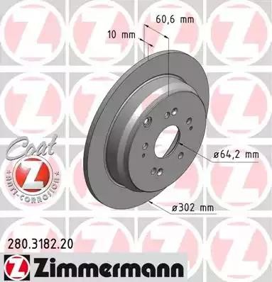 диск тормозной !задн. 302x10/61-5x114 \ Honda CR-V 2.2CTDi 05> 280.3182.20 ZIMMERMANN