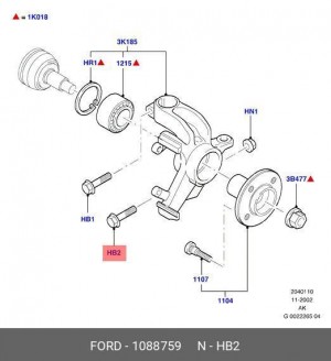 Болт FORD Focus крепления опоры шаровой OE 1 088 759 FORD