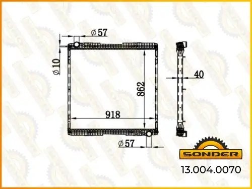 Радиатор Scania 1776026, 10570349 (без рамки), Nissens 672920 130040070 SONDER