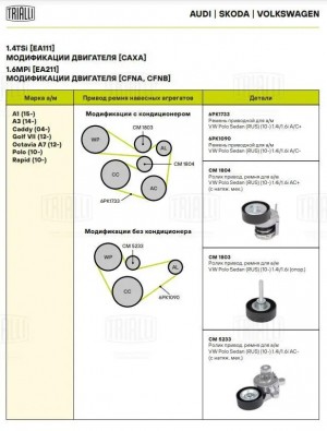 ролик ГРМ с механизмом натяжения!\ VW Polo Sedan 1.4i 10> CM 5233 TRIALLI