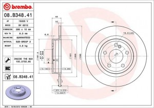Диск тормозной MERCEDES A (W176),B (W246),CLA (W117) задний (1шт.) BREMBO 08.B348.41 BREMBO