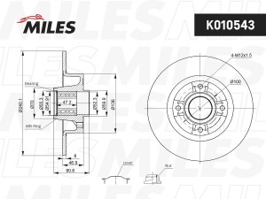 Диск тормозной задний с подшипником RENAULT CLIO III 05-/MEGANE II 02- / NISSAN  K010543 MILES