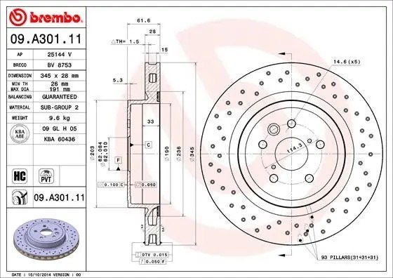 09.A301.11 диск тормозной задний перфорированный!\ Lexus IS II (E20) 07> 09.A301.11 BREMBO