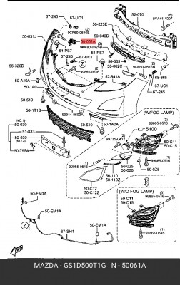 Кронштейн бампера MAZDA 6 (07-) переднего правый OE GS1D500T1G MAZDA