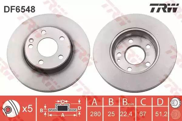 Диск тормозной передний MERCEDES A W176, B W246 (280мм) DF6548 DF6548 TRW