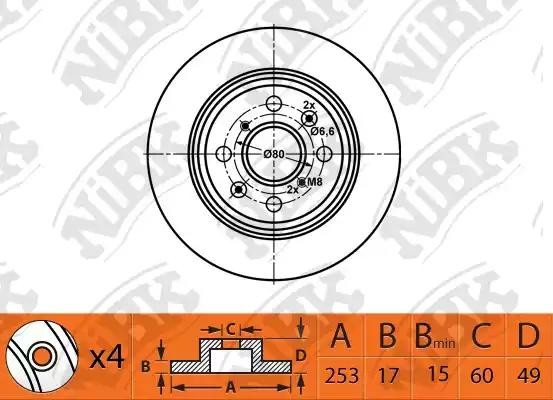 Диск тормозной OPEL Agila (03-) SUZUKI Ignis 2 (03-),Wagon R+ (00-) передний (1ш RN1523 NIBK