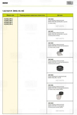 Ролик привод. ремня для а/м BMW 5 E39 95- 2.0i/2.5i/3.0i только ролик натяж. 5PK CM 5444 TRIALLI
