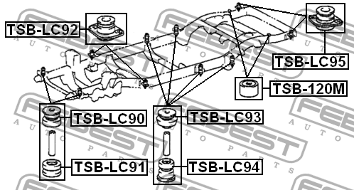 Сайлентблок подрамника задняя TOYOTA LAND CRUISER 90 TSB-LC95 TSB-LC95 FEBEST