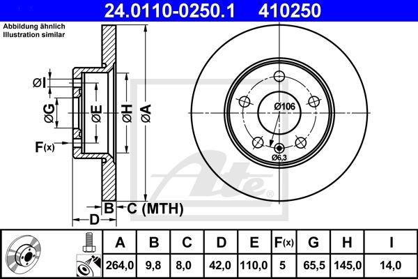24.0110-0250.1 диск тормозной задний!\ Opel Astra 1.6-2.2D 97> 24.0110-0250.1 ATE