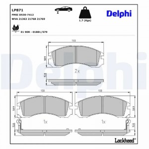LP871 колодки дисковые п.\ Mitsubishi Galant 2.0/2.5/2.4GDi 89> LP871 DELPHI