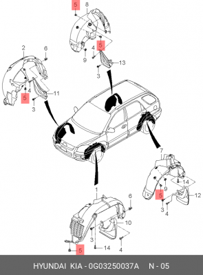 КРЕПЛЕНИЕ ОБШИВКИ 0G03250037A HYUNDAI KIA