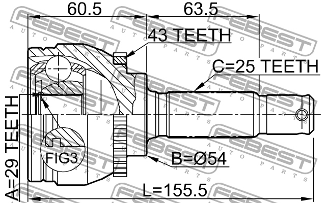 ШРУС Наружный 29x54x25 0410-DA2A43 FEBEST