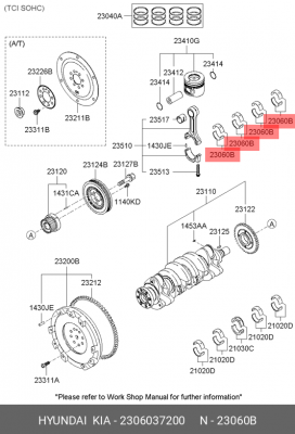 вкладыши шатунные к-кт!\ Hyundai Sonata/Grandeur, Mitsubishi Galant 2.5 92-96 2306037200 HYUNDAI